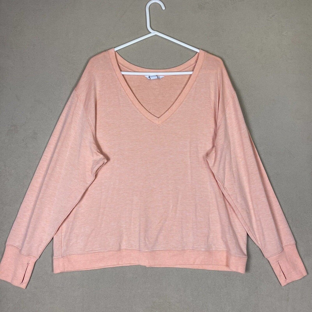 Athleta Sunrise V-Neck Sweatshirt Womens XXL Peach Thumbhole Stretch Relaxed Fit